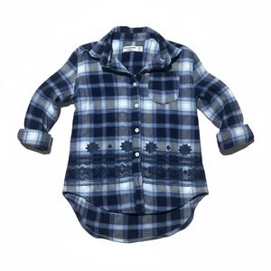 Abercrombie Kids Navy and Light Blue Embroidered Plaid Flannel 7/8